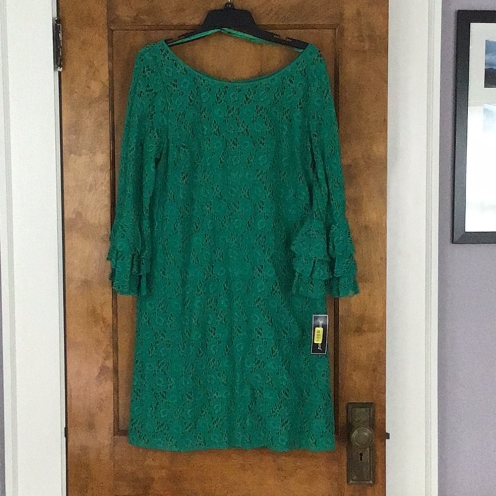 Jessica Howard green dress lace overlay 16 NWT